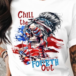 Chill The Fourth Out Skeleton Png, Vintage Retro American Flag 4th of July , Funny Patriotic USA Png