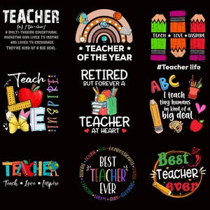 9 Best Teacher ever Png/Svg Bundle, Teacher&#39;s Day png, Teacher Svg, floral Teacher png, Back To School Svg