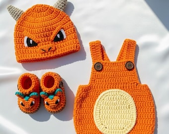 Custom baby crochet shirt, Handmade Charizard baby clothing, Charmander Baby Shower Gift, babywear outfit crochet clothing