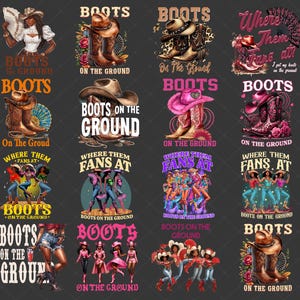 15 Boots On the Ground Bundle PNG, Cowboy Boots Pink Cowgirl Boots PNG, Cowgirl PNG, Western Retro Sublimation Design, Black Cowgirls Png