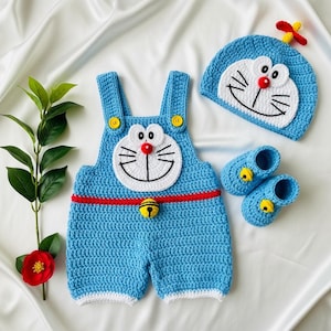 Baby Crochet Outfit Set, Doraemon Costume Newborn Photo Prop, Anime Baby Gift, Baby Clothing Crochet Sweater Babywear outfit Baby outfit