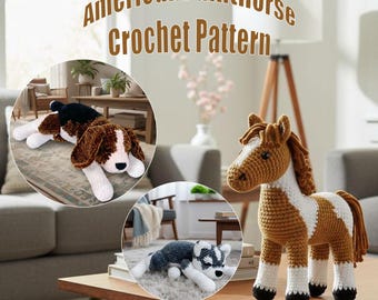 Modello all'uncinetto per cavallo American Paint Horse - Modello PDF per cavallo Amigurumi, Tutorial per peluche fai da te da fattoria / Acquista 1 e ricevi 2 gratis dopo la recensione a 5 stelle