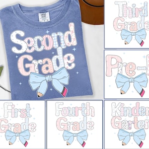 Preppy Back To School Png Bundle, Grandmillenial Coquette Pencil bow Grades Kindergarten Pre-K 1st 2d 3d 4th 5th, Doodle Hand Drawn Teacher