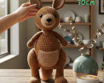 Kangaroo Crochet Amigurumi Doll – Handmade Kangaroo Plush Toy, Custom Animal Gift, Crochet Animal Plush