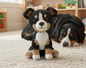 Bernese Mountain Dog Crochet Amigurumi Doll – Handmade Dog Plush, Custom Pet Lookalike