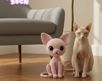 Sphynx Crochet Amigurumi – Handmade Hairless Cat Plush, Custom Sphynx Pet Lookalike Doll
