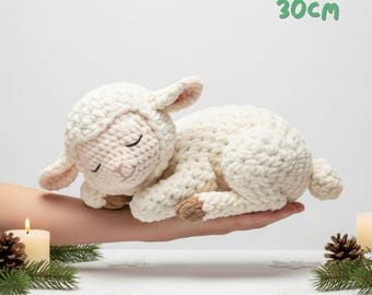 Baby Lamb Crochet Amigurumi Doll – Handmade Lamb Plush Toy, Sleeping Sheep Stuffed Animal, Nursery Gift
