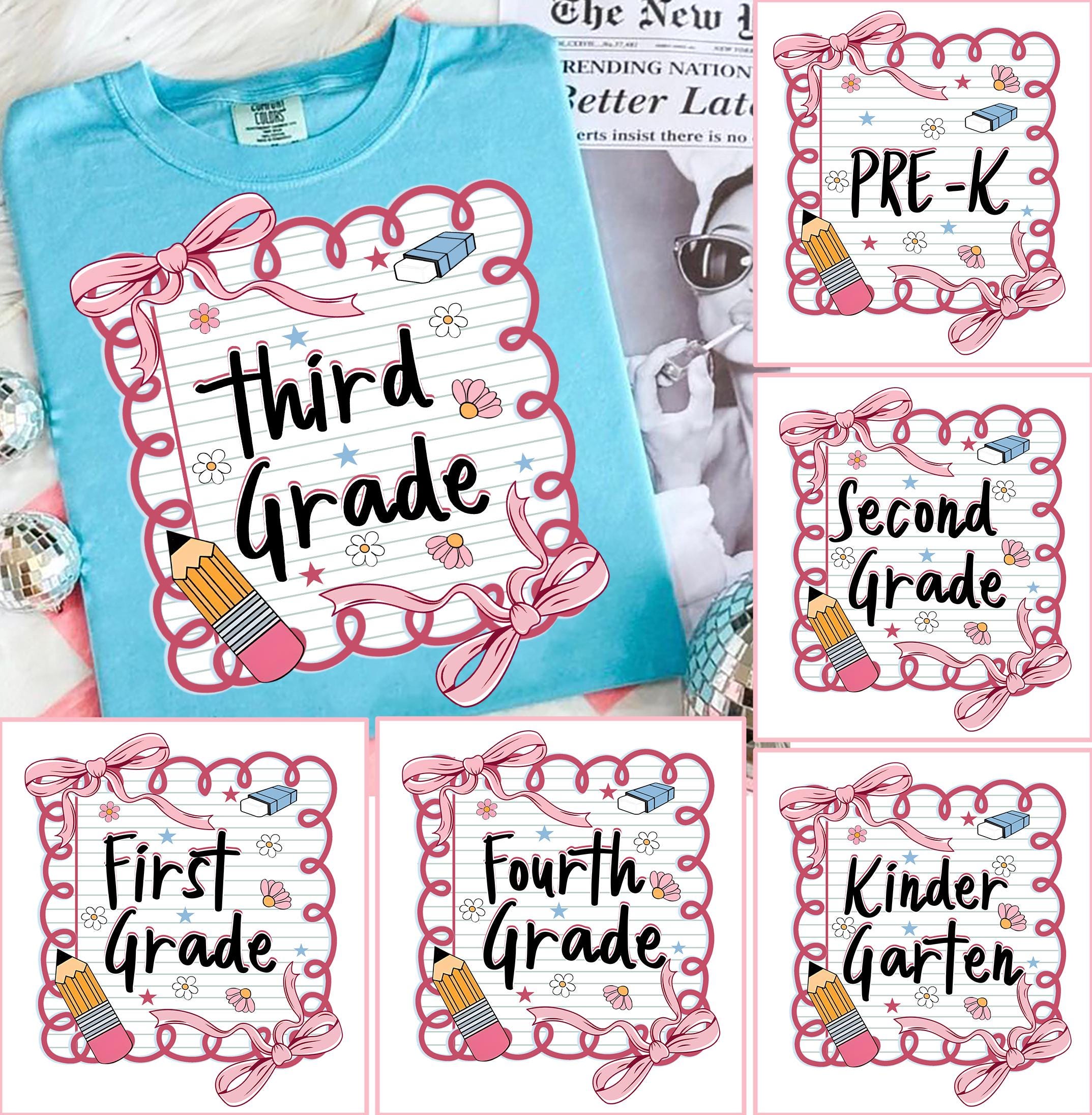 Back to School Bundle PNG, Preppy Teacher First Day of School Png, Girly Coquette Sublimation Png, Pink Bow Pre-k 1st/2nd/3rd/4th Grade