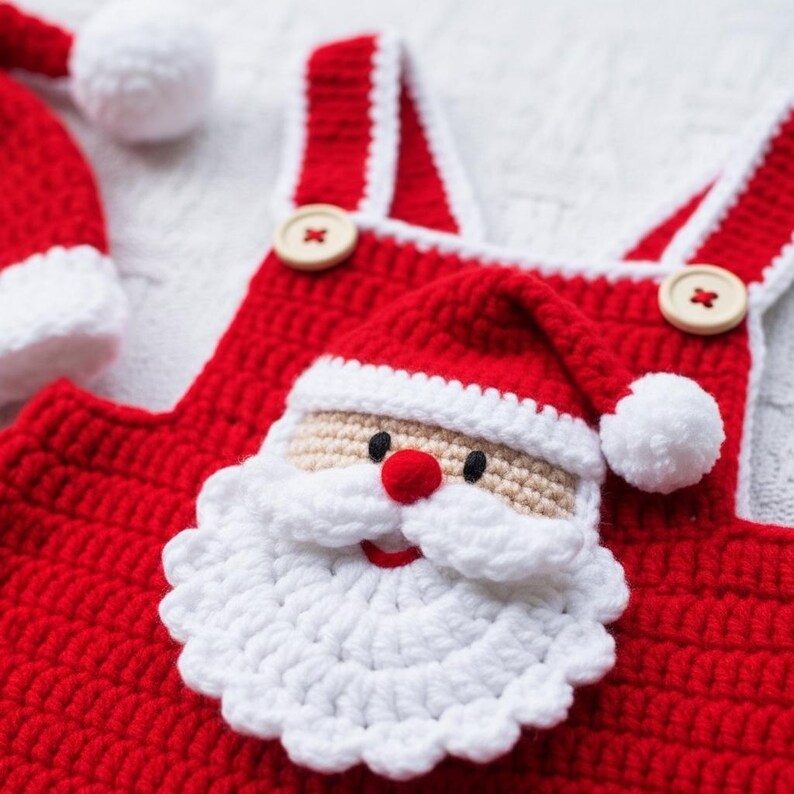 Crochet Baby Christmas Outfit, Handmade Santa Romper With Hat and ...