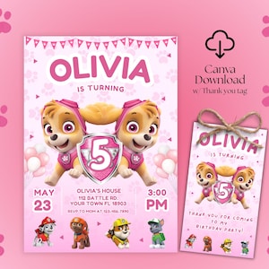 Editable Paw - Ty Sky Birthday Invitation Template, Printable Birthday Party Invitations, Digital Kids Party Invite Template Bday Card
