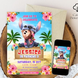 Editable Stitch Invitation, Custom Printable Stitch Party Invite Template, Stitch Birthday Invite, Digital Stitch Birthday Girl Canva Edit