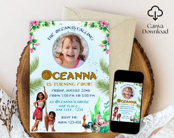 Digital Invitations Moana Birthday | Editable Hawaiian Invite Template | Kids Party Digital Download | Instant Access | Moana Kids Birthday