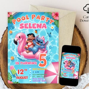 Editable Stitch Party Invitation, Birthday Pool Invite Lilo & Stitch Party Invite Template Printable Pool Birthday, Instant Digital Download