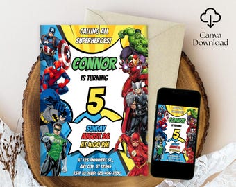 Editable Superheroes Birthday Invitation, Superhero Birthday Invite, Printable Avengers Superhero Invitation Card, Avengers Birthday Party