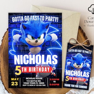 Editable Sonic Birthday Invitation, Sonic The Hedgehog Birthday Invitation, Editable Sonic, Printable Birthday Invitations, Sonic Template