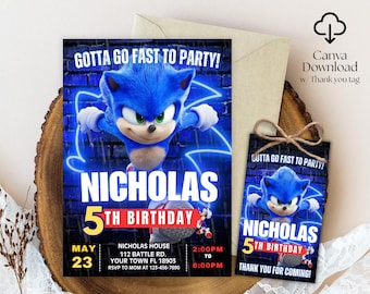 Editable Sonic Birthday Invitation, Sonic The Hedgehog Birthday Invitation, Editable Sonic, Printable Birthday Invitations, Sonic Template