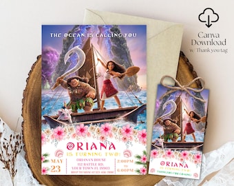 Editable Moana Birthday Invitation, Printable Digital Hawaiian Moana Birthday Invitation, Kids Theme Party Template Invite, Instant Download