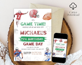 Football Invitation, Football Birthday Invitation Printable, Sports Party Invite, Football Game, 5x7, Canva Editable, Instant Download
