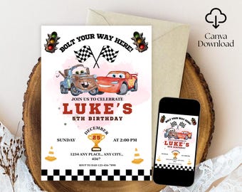 Printable Cars invitation, Lightning Mcqueen invite, Birthday Party Invitation, 2 fast 2 furious racing invite template, 2nd birthday boy
