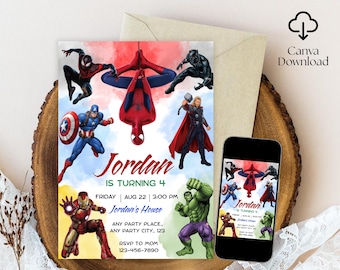 Editable Superheroes Birthday Invitation, Superhero Birthday Invite, Printable Avengers Superhero Invitation Card, Avengers Birthday Party