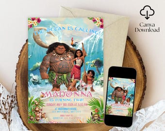 Digital Invitations Moana Birthday | Editable Hawaiian Invite Template | Kids Party Digital Download | Instant Access | Moana Kids Birthday
