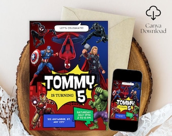 Editable Superheroes Birthday Invitation, Superhero Birthday Invite, Printable Avengers Superhero Invitation Card, Avengers Birthday Party