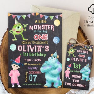 Monster birthday Invitation, 1st Birthday Invite, printable Monsters University template, Editable monster inc evite halloween boo-day party