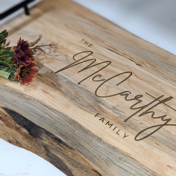 Personalized Live Edge Charcuterie Board - Custom Engraved Cheese Board, Wooden Serving Platter, Handmade Cutting Board Gift, Wedding Gift.