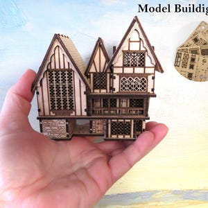Sr No 120 - Miniature Tudor Style Inn, Laser cut wooden model house, Building kit for Scale N railroad layouts