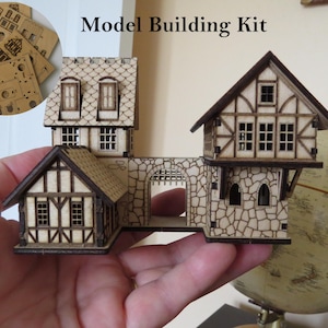 Nº 119 - Miniatura de Portão Tudor, Casa modelo em madeira cortada a laser, Kit de construção para maquetes ferroviárias em escala N