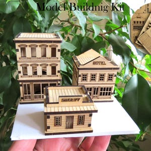 Sr No 116 - Miniature laser cut wooden houses set of 3, Building kit for Scale N railroad layouts