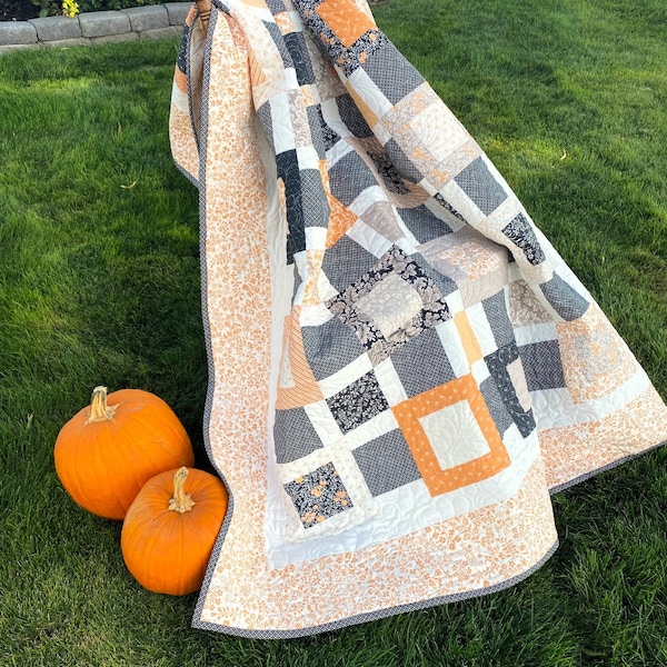 Harvest Moon Handmade Quilt, handmade throw quilt, patchwork quilt, handmade cotton quilt, gift for Holidays, Thanksgiving handmade quilt