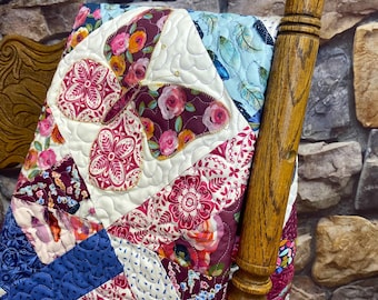 Poppies & Plume Baby Quilt, Handmade Patchwork Crib Quilt (42x51)