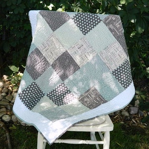 Baby Quilt Crib Hometown Blue Gray image 4