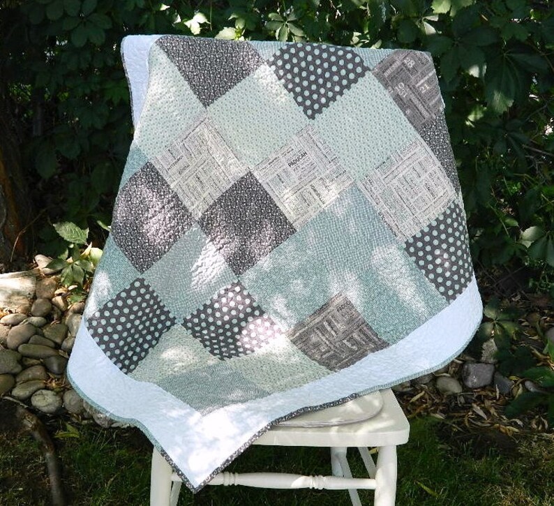 Baby Quilt Crib Hometown Blue Gray image 4