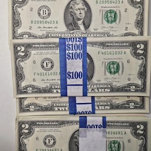 Random year 1976-2017 United States 2 dollar bill uncirculated notes.  20 notes