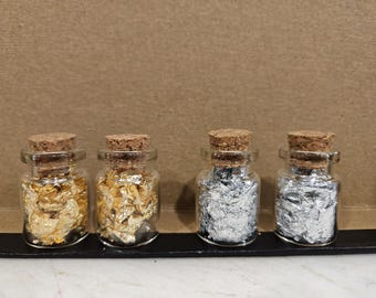 thumbnail image 2 of 3 Glass Vials Of Real Gold, Silver, And Copper Leaf Flakes – 24kt Gold, Pure Silver, Big Flakes 2 of 4