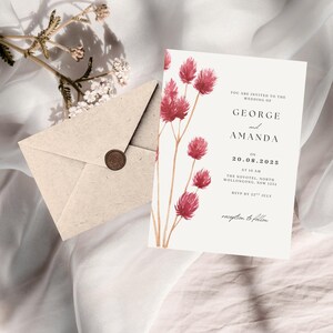 Blumenhochzeitseinladung, minimalistische Hochzeitseinladungsfolge, minimale Einladung, einfache bearbeitbare Einladungsvorlage, Blumenhochzeitseinladung