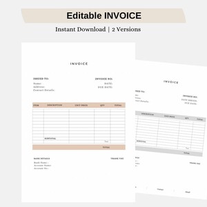 Editable Business Invoice Template, Small Business Order Invoice, Customizable Order form, Digital Download