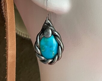 Natural Turquoise Stone & Polymer Clay Dangle Earrings