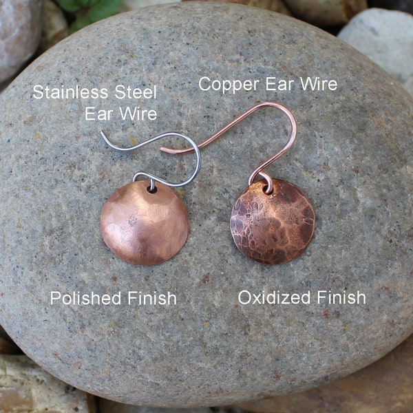 Small Hammered Copper Disc Earrings, Rustic Boho Jewelry, Everyday Earrings