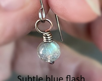 Tiny Labradorite & Silver Dangle Earrings