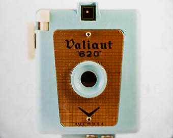 Teal Blue Vintage Camera Wall Art, Valiant 620, Retro Camera Photography, robin egg blue, Collectible Art Print, TTV, Camera Home Decor