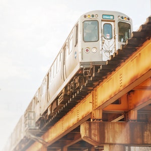 Chicago Art Print - train decor, CTA Blue Line photography - Chicago train photography, urban wall art, yellow, orange, red, teal - Blue
