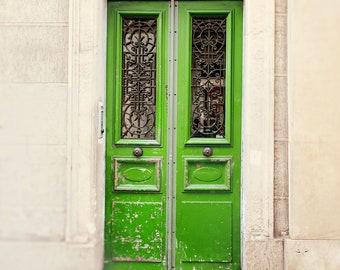 Paris Photography Print, Green Door in Montmartre, Wall Art