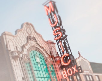 Music Box Theatre - Chicago Photography, Wall Art Print - Vintage Theatre Marquee, cranberry, teal, retro inspired, Chicago home decor