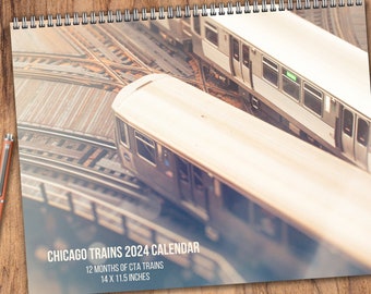 2024 Chicago Trains Wall Calendar, CTA Trains, Urban Photography, Gifts for Train Lovers, Chicago Holiday Gift