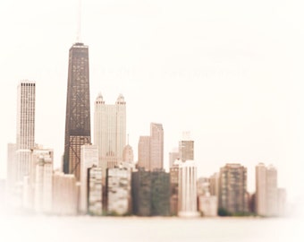 Chicago Skyline Photography, Neutral Wall Decor Print