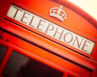 Red Telephone Box, London Photograph, abstract home decor, vermillion red, color photography, phone booth, England, landscape, retro London