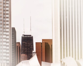 Chicago Skyline | Hancock Tower | Wall Art | Chicago Photography | Abstract Artwork | Neutral Home Decor | Light Brown | Creme White